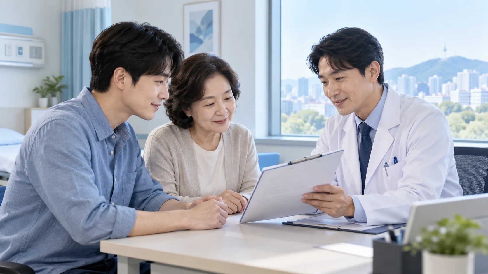의사와 산정특례 등록 서류를 확인하는 설명용 장면