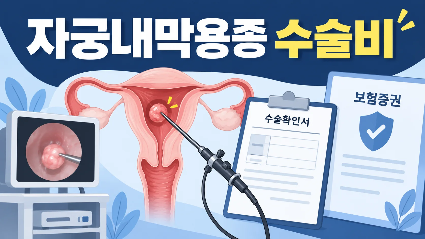 자궁내막용종 자궁경 기록과 보험 약관을 대조하는 설명 그림