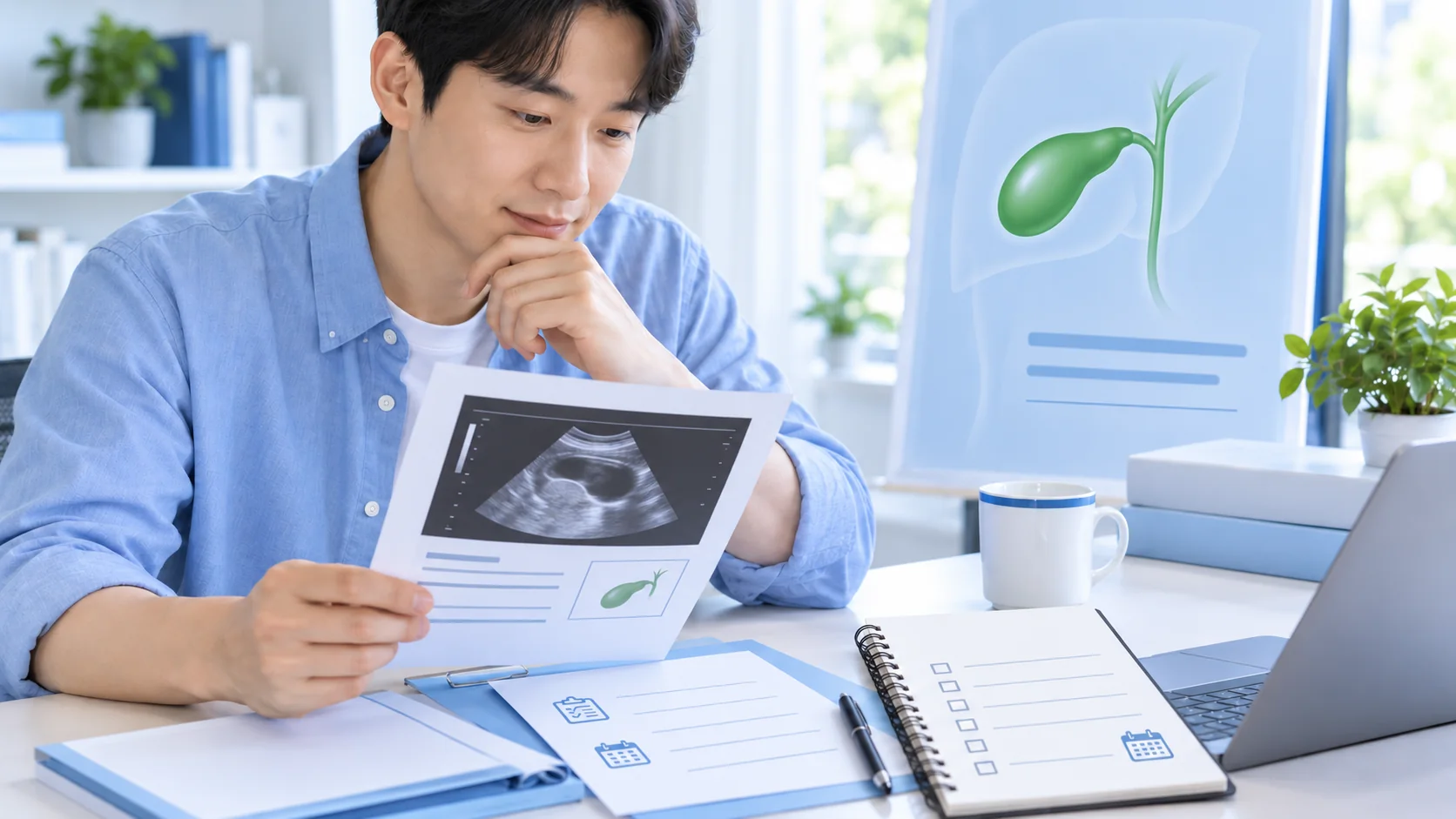 담낭용종 발견 재검사 준비자료를 정리한 설명용 장면