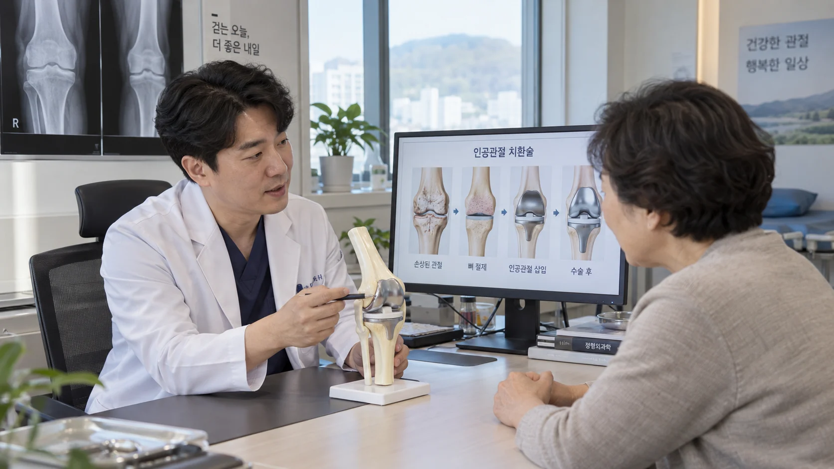 무릎 인공관절 수술비, 전치환·부분치환과 보험 청구 기준 관련 병원 상담 장면