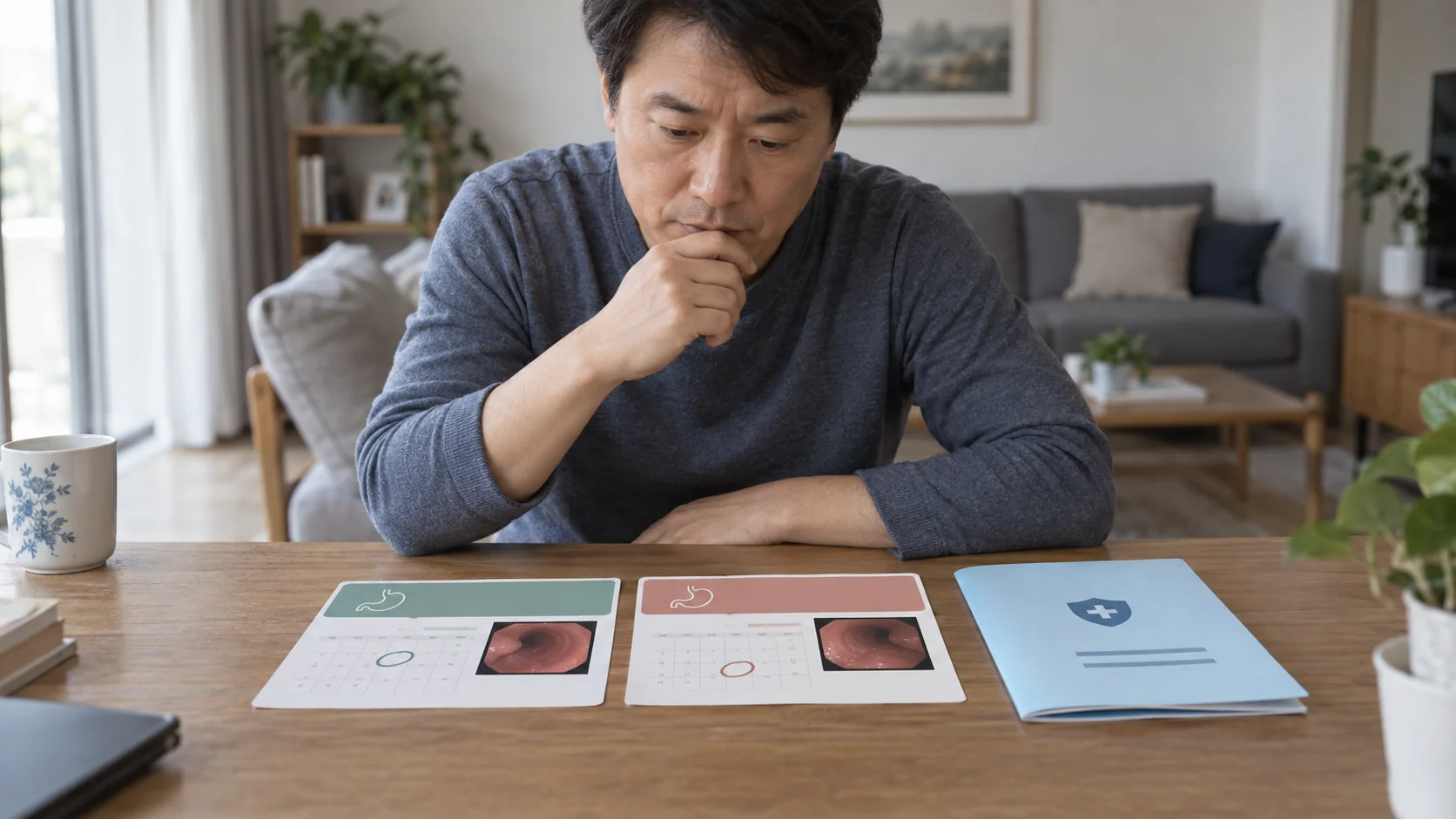 용종을 여러 번 제거한 날짜와 수술확인서를 나눠 살펴보는 장면