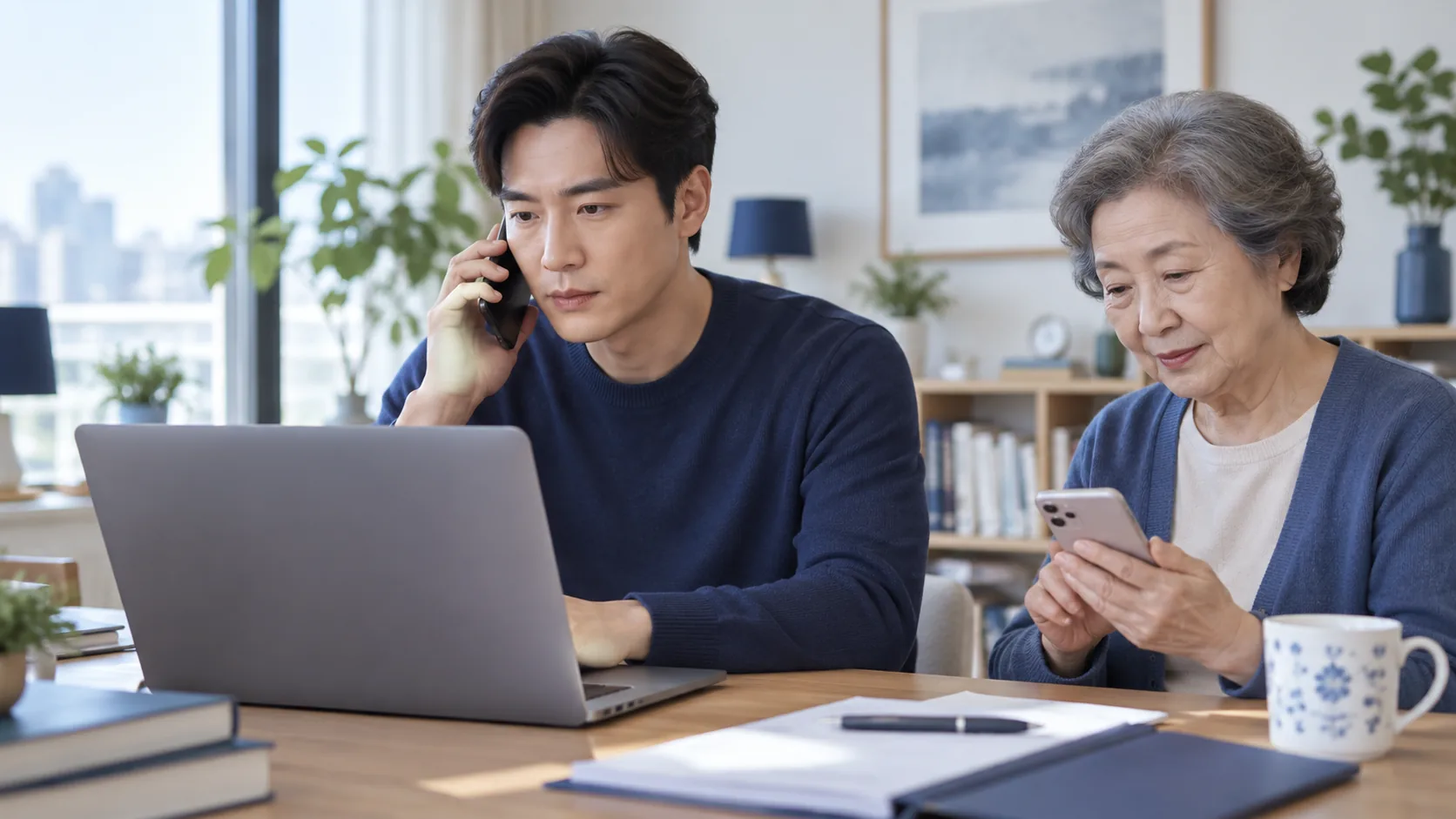 보험사에 부모님 실손보험 청구 접수 여부를 문의하는 장면