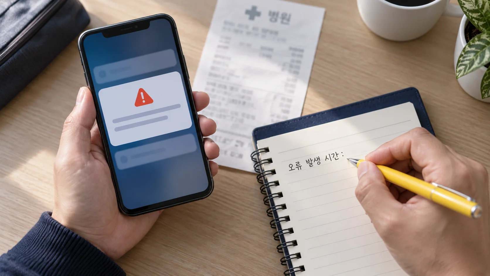 실손24 청구 실패 시점과 안내 문구를 기록하는 설명용 장면