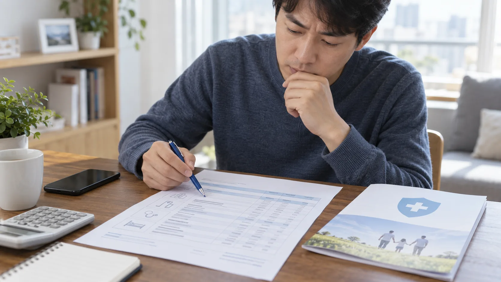 진료비 세부내역서의 병실료 항목과 실손보험 약관을 대조하는 장면