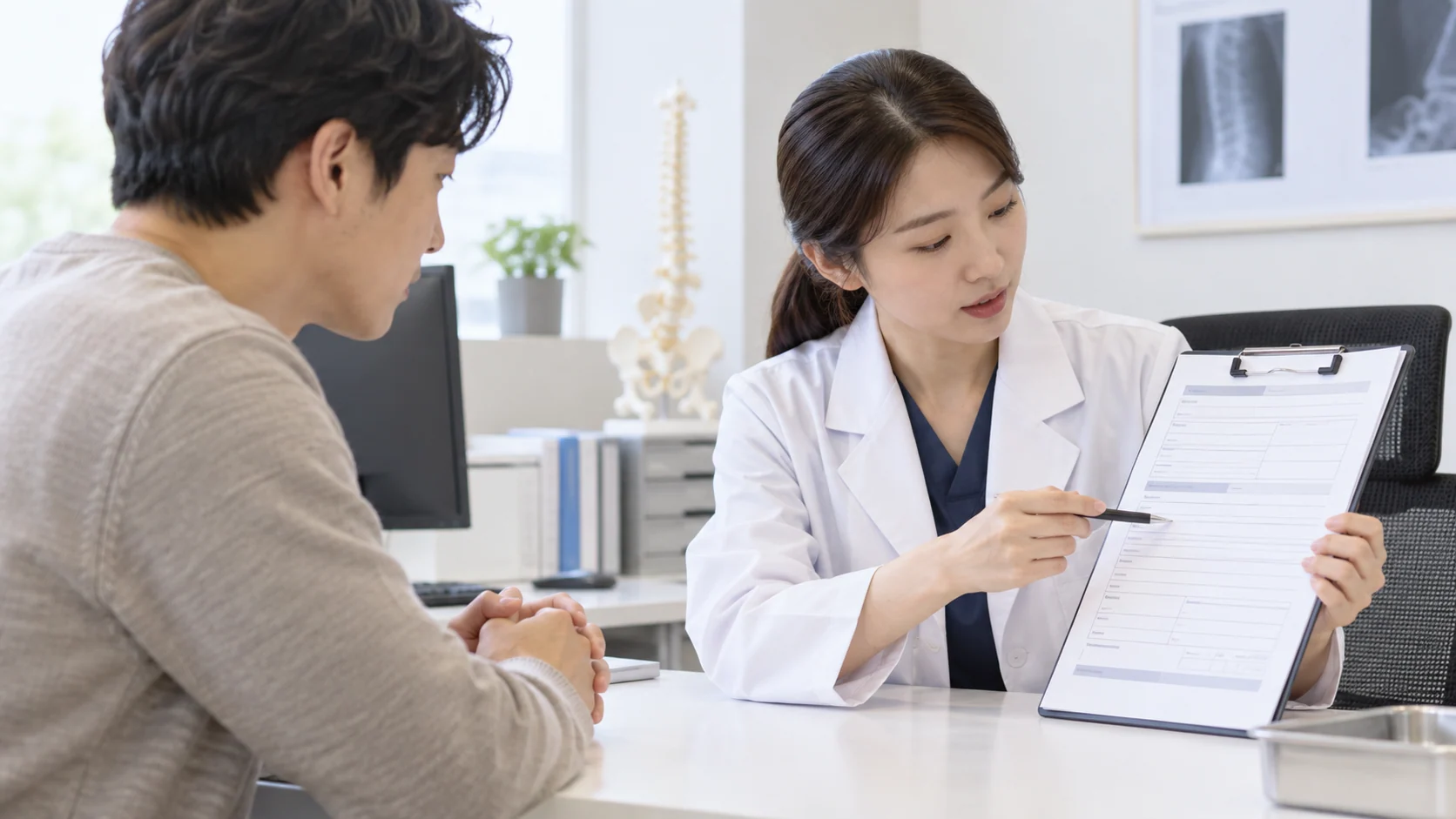 진료 전 비급여 비용 안내를 의료진에게 차분히 확인하는 장면