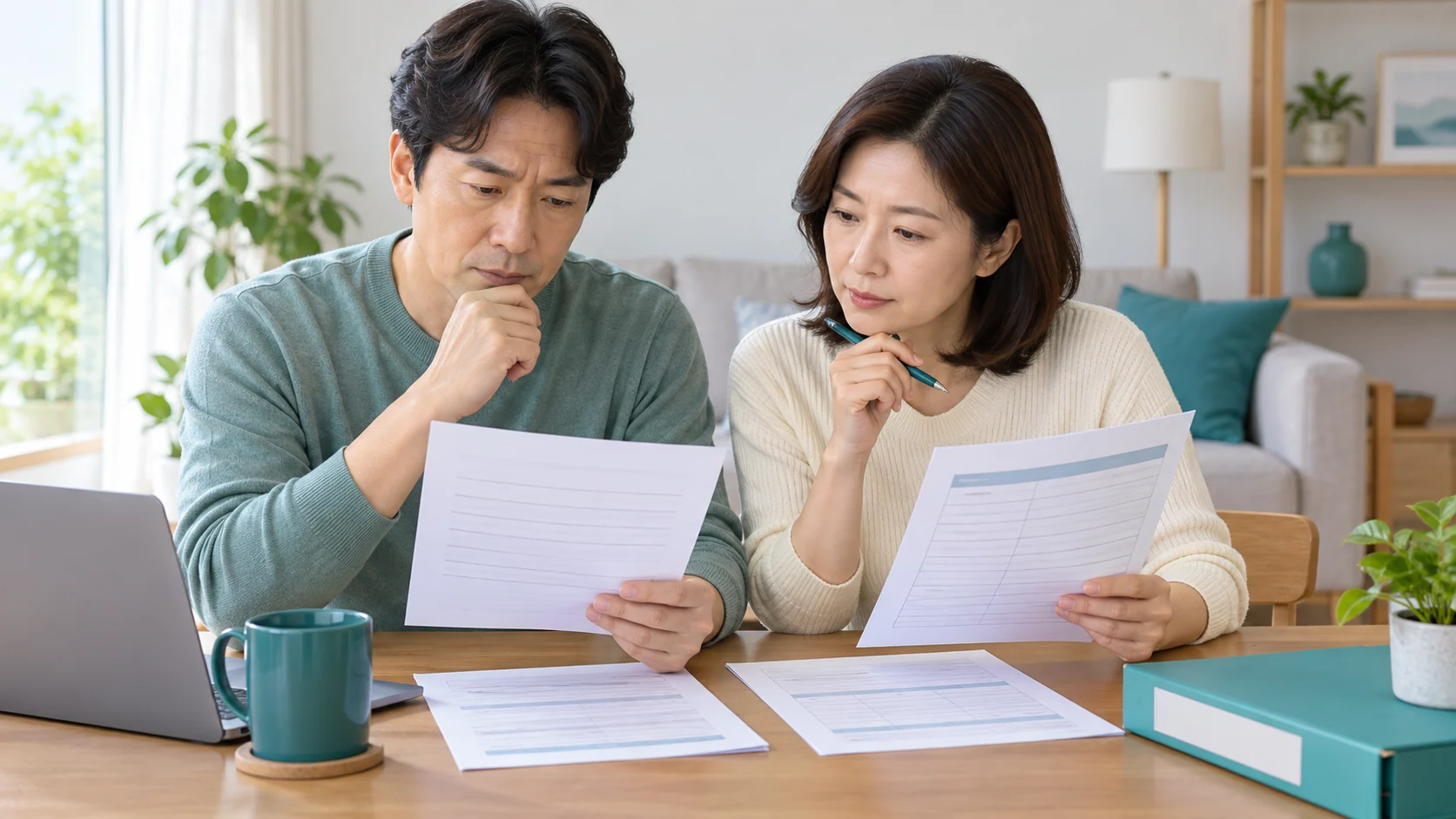 해지 전에 보험계약 서류와 환급금 안내를 차분히 비교하는 장면