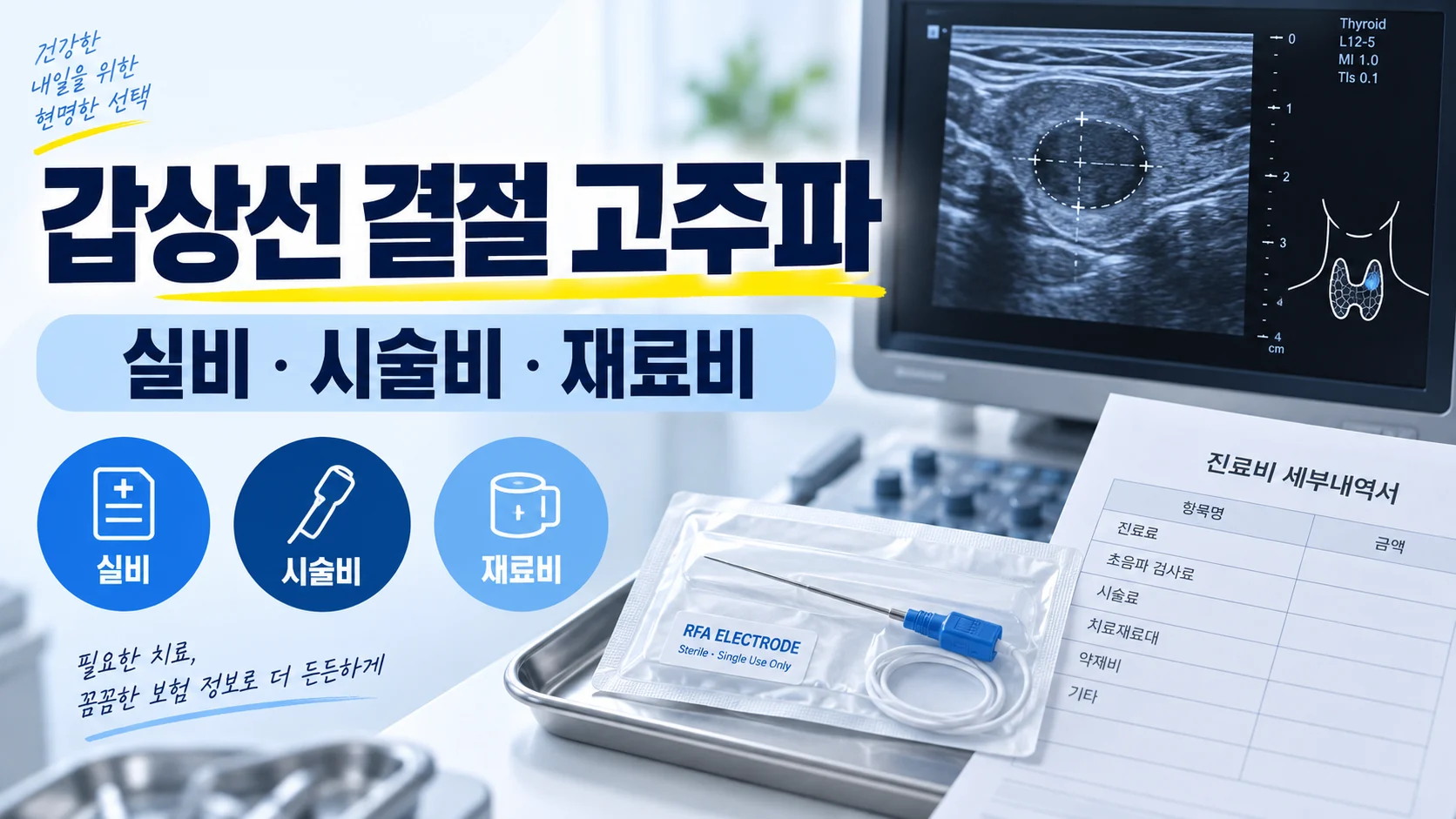 갑상선 결절 고주파 실비와 시술비·재료비 확인을 안내하는 카드뉴스