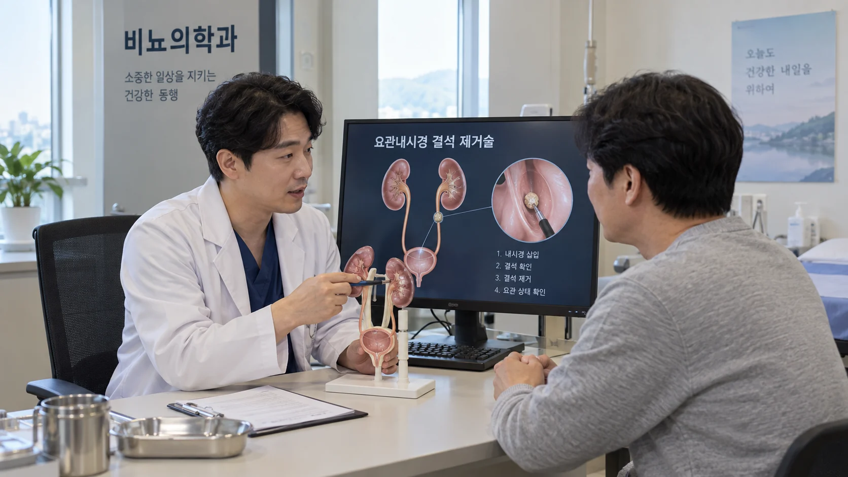 요관경 결석 제거 수술비, 체외충격파 치료와 보험 기준 차이 관련 병원 상담 장면